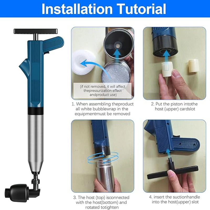 Powerful Toilet Plunger Stainless Steel Pipe Dredger Unblocker Pneumatic High-pressure Dredging Air Drain Blaster Tool Set