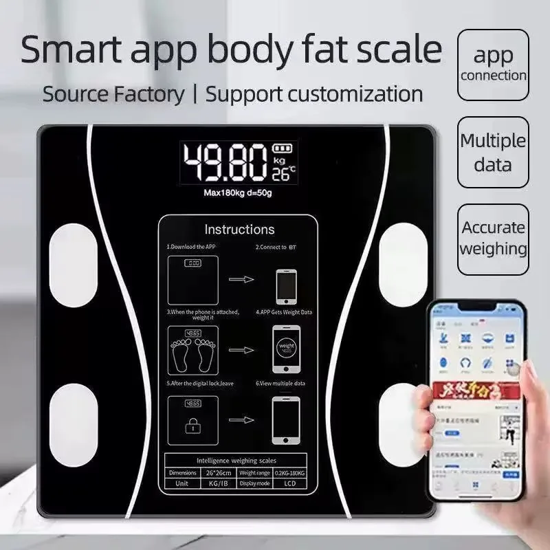Digital Bathroom Scales with Body Fat Analysis Bluetooth Smart Weighing Scale 180kg 400lb BMI BMR Body Water Muscle Bone Mass LCD Display Tempered Glass USB Rechargeable Personal Scale Digital Bathroom Scales with Body Fat Analysis Bluetooth Smart Weighing Scale 180kg 400lb BMI BMR Body Water Muscle Bone Mass LCD Display Tempered Glass USB Rechargeable Personal Scale