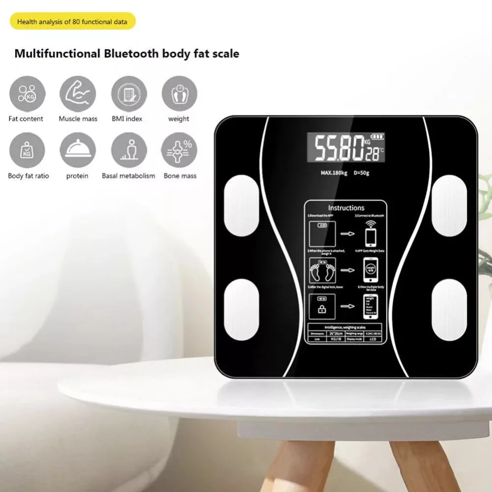 Digital Bathroom Scales with Body Fat Analysis Bluetooth Smart Weighing Scale 180kg 400lb BMI BMR Body Water Muscle Bone Mass LCD Display Tempered Glass USB Rechargeable Personal Scale Digital Bathroom Scales with Body Fat Analysis Bluetooth Smart Weighing Scale 180kg 400lb BMI BMR Body Water Muscle Bone Mass LCD Display Tempered Glass USB Rechargeable Personal Scale