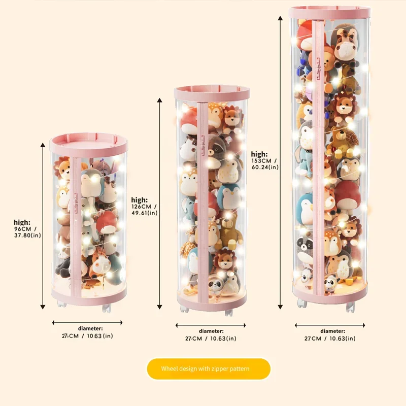 Transparent Doll Storage Box Plush Toy Storage Tube Toy Organization Children's Toy Organizer DIY Zipper Bins Kid Christmas Gift