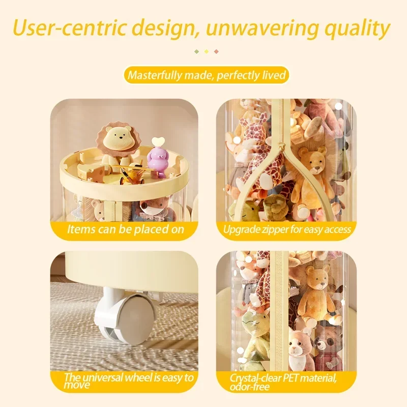Transparent Doll Storage Box Plush Toy Storage Tube Toy Organization Children's Toy Organizer DIY Zipper Bins Kid Christmas Gift