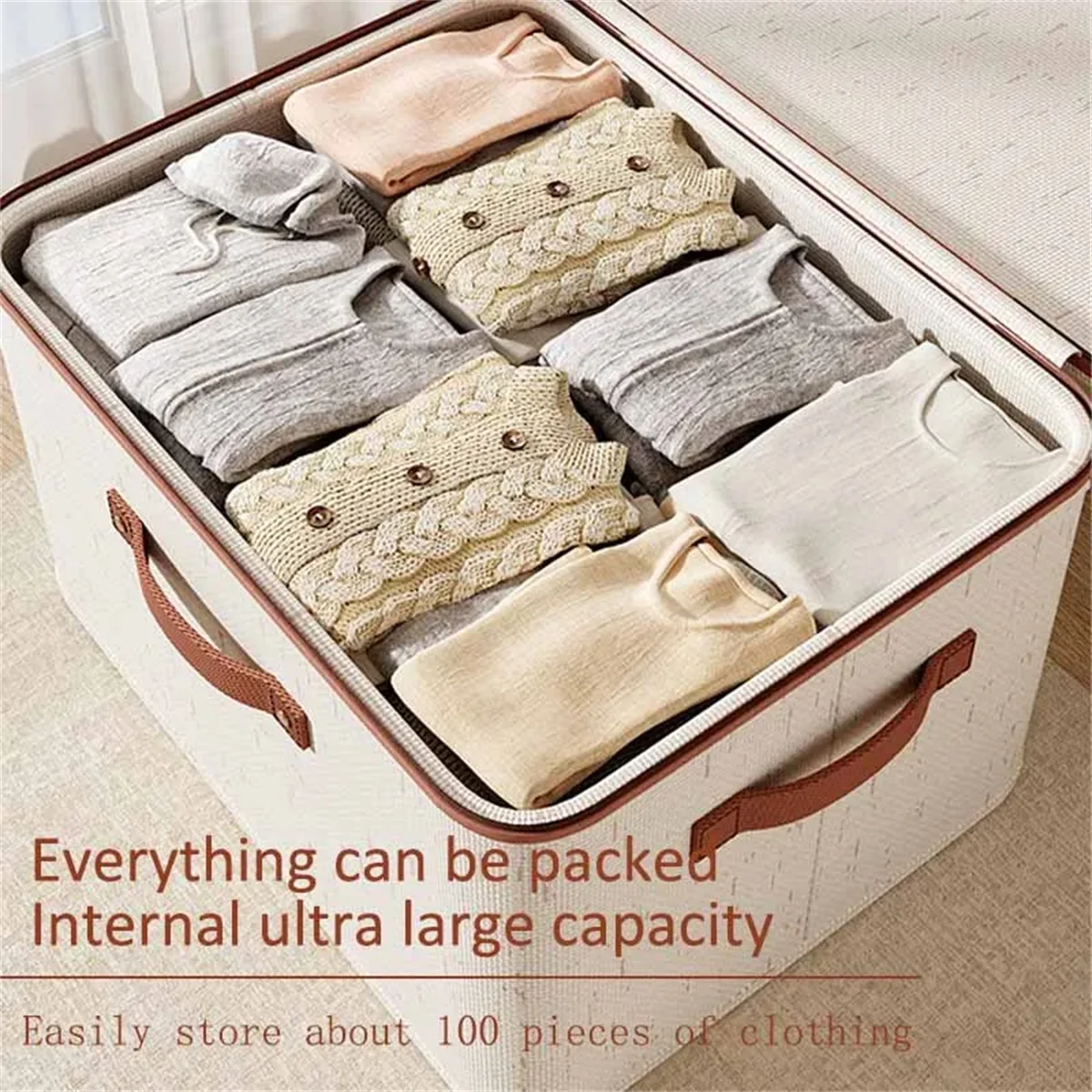 Large Household Storage Box Heavy-duty Hard Shell Cotton Linen Zipper Storage Organizer Box with Lid for Clothes Toys Blankets ﻿