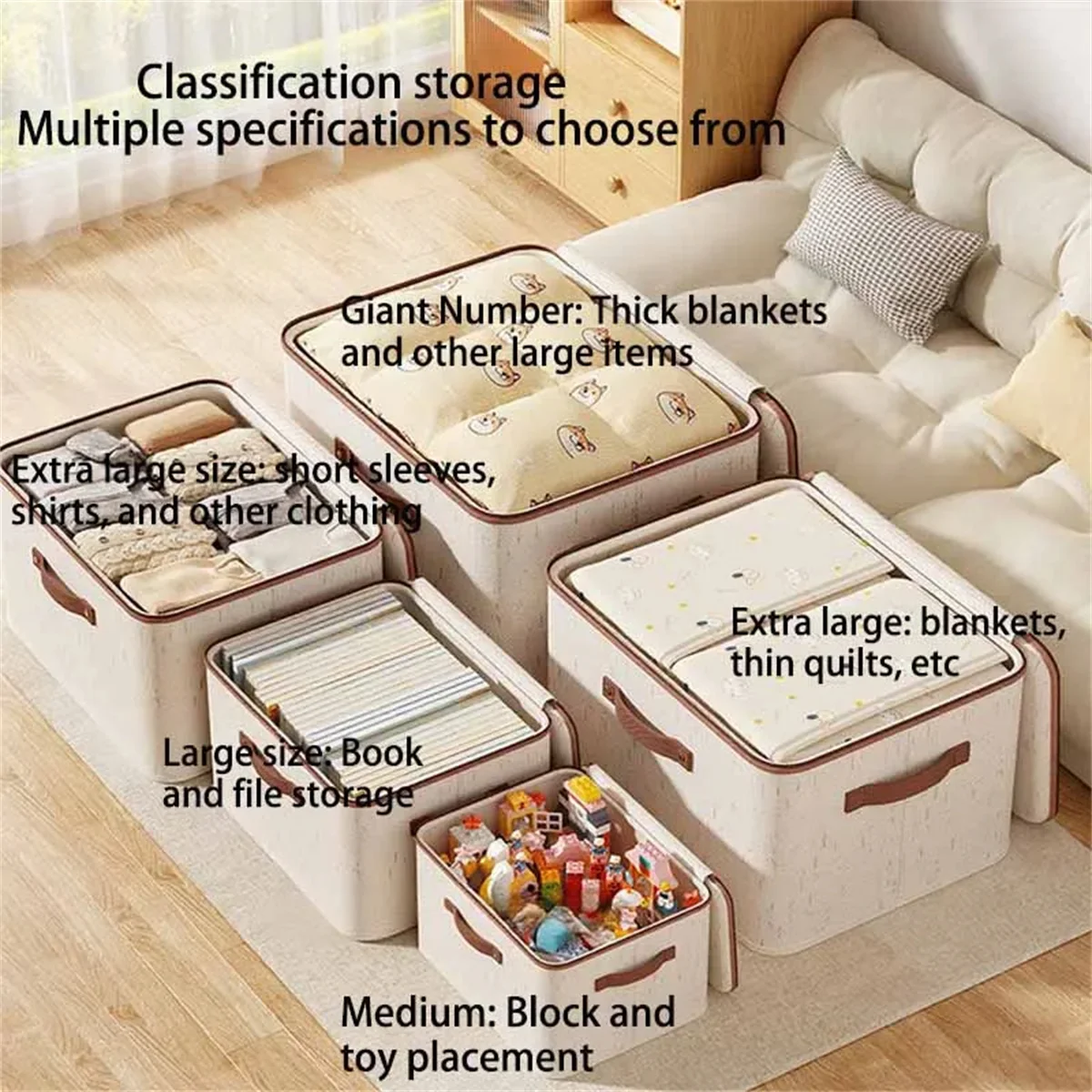 Large Household Storage Box Heavy-duty Hard Shell Cotton Linen Zipper Storage Organizer Box with Lid for Clothes Toys Blankets ﻿