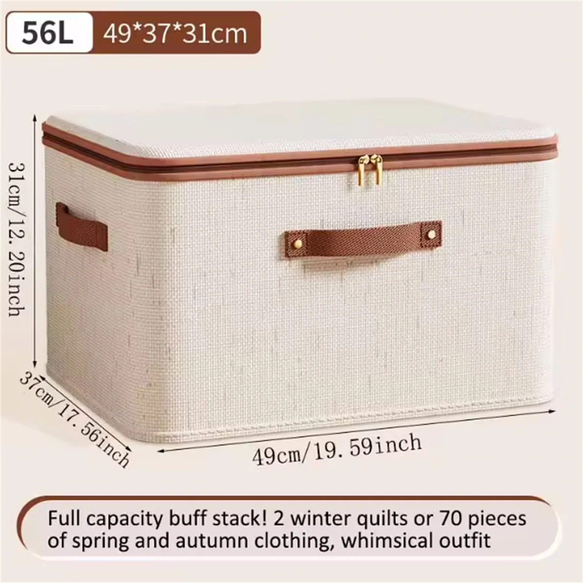 Large Household Storage Box Heavy-duty Hard Shell Cotton Linen Zipper Storage Organizer Box with Lid for Clothes Toys Blankets ﻿
