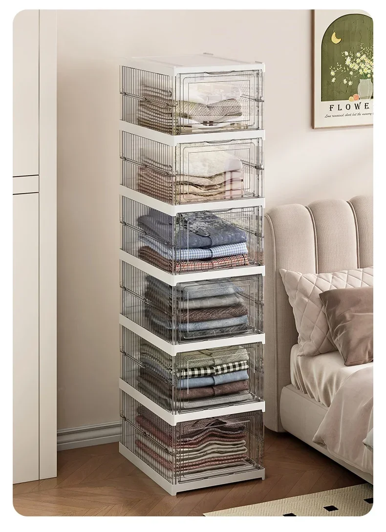 Dustproof 6 Layers Foldable Shoes Box Stackable Transparent Thickened Plastic Bins Sneaker Shoe Organizer Cabinet Organizers