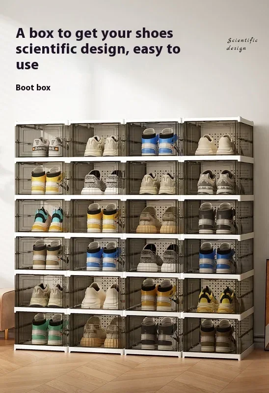 Dustproof 6 Layers Foldable Shoes Box Stackable Transparent Thickened Plastic Bins Sneaker Shoe Organizer Cabinet Organizers