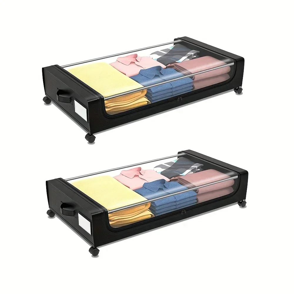 Under Bed Storage Organizer Underbed Bins With Wheels And Lid For Clothes Bedding Shoes Blankets Books Toys Home Organization