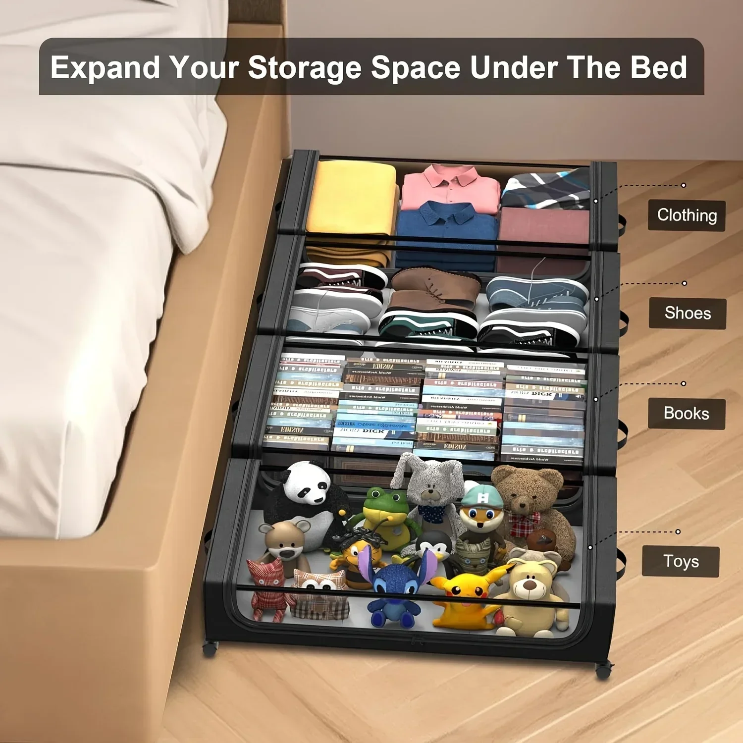 Under Bed Storage Organizer Underbed Bins With Wheels And Lid For Clothes Bedding Shoes Blankets Books Toys Home Organization