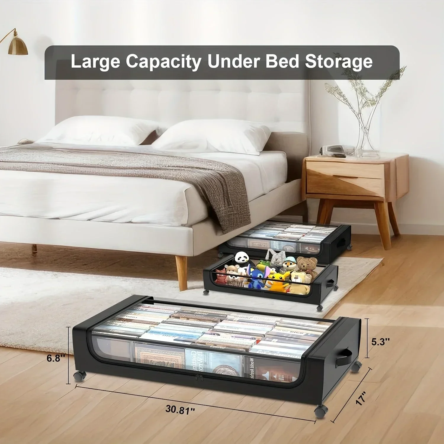 Under Bed Storage Organizer Underbed Bins With Wheels And Lid For Clothes Bedding Shoes Blankets Books Toys Home Organization