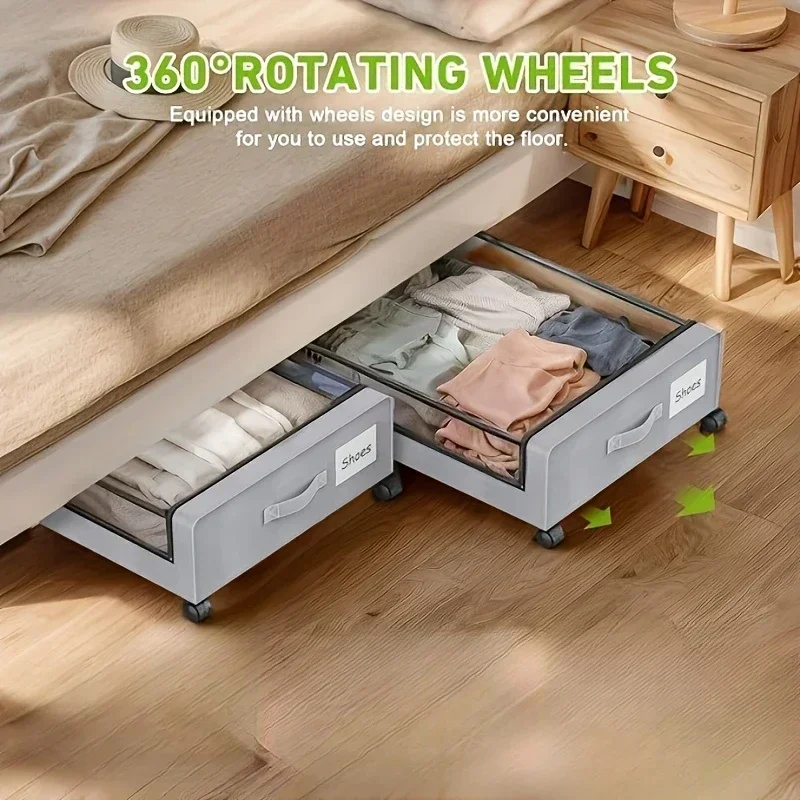 Under Bed Storage Organizer Underbed Bins With Wheels And Lid For Clothes Bedding Shoes Blankets Books Toys Home Organization
