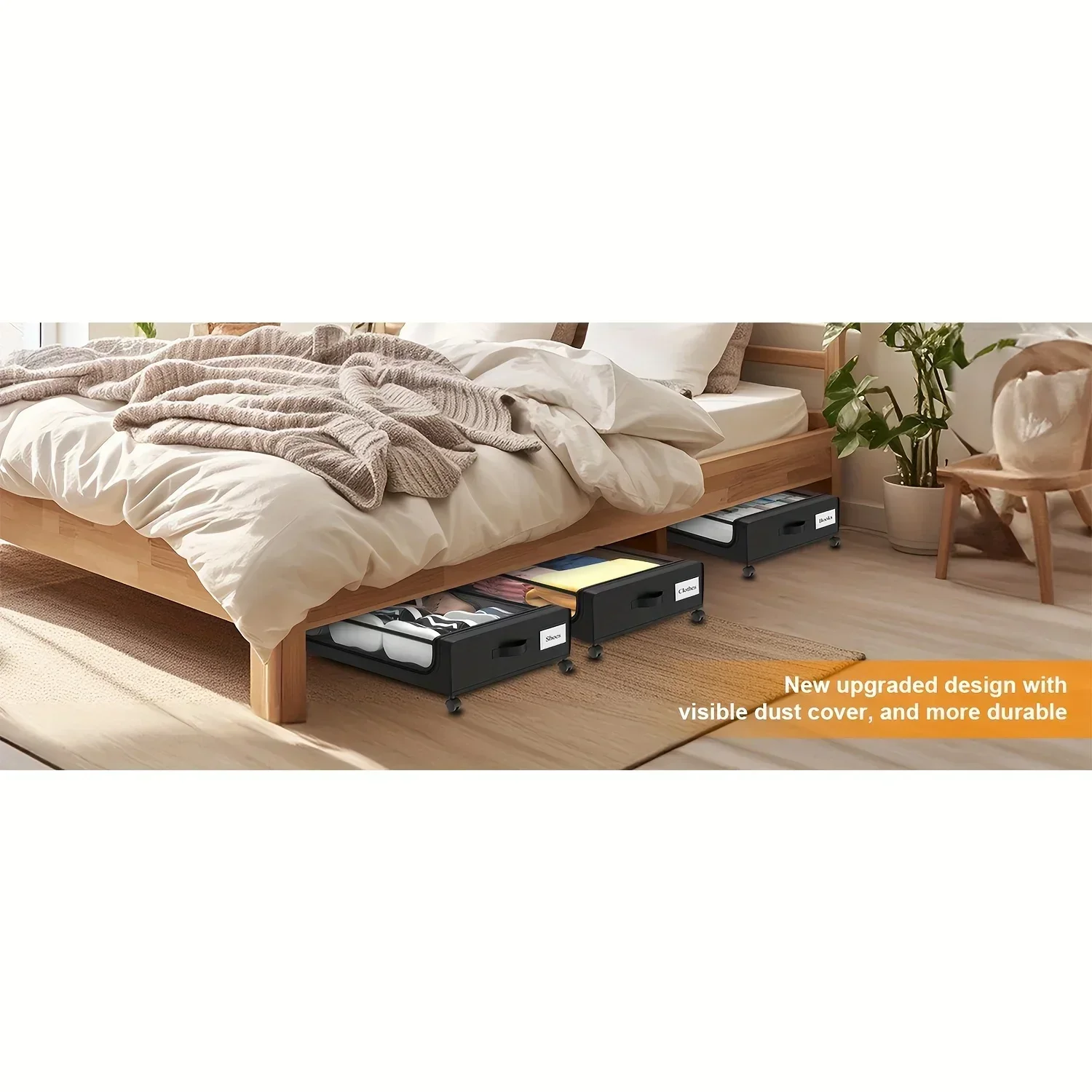 Under Bed Storage Organizer Underbed Bins With Wheels And Lid For Clothes Bedding Shoes Blankets Books Toys Home Organization