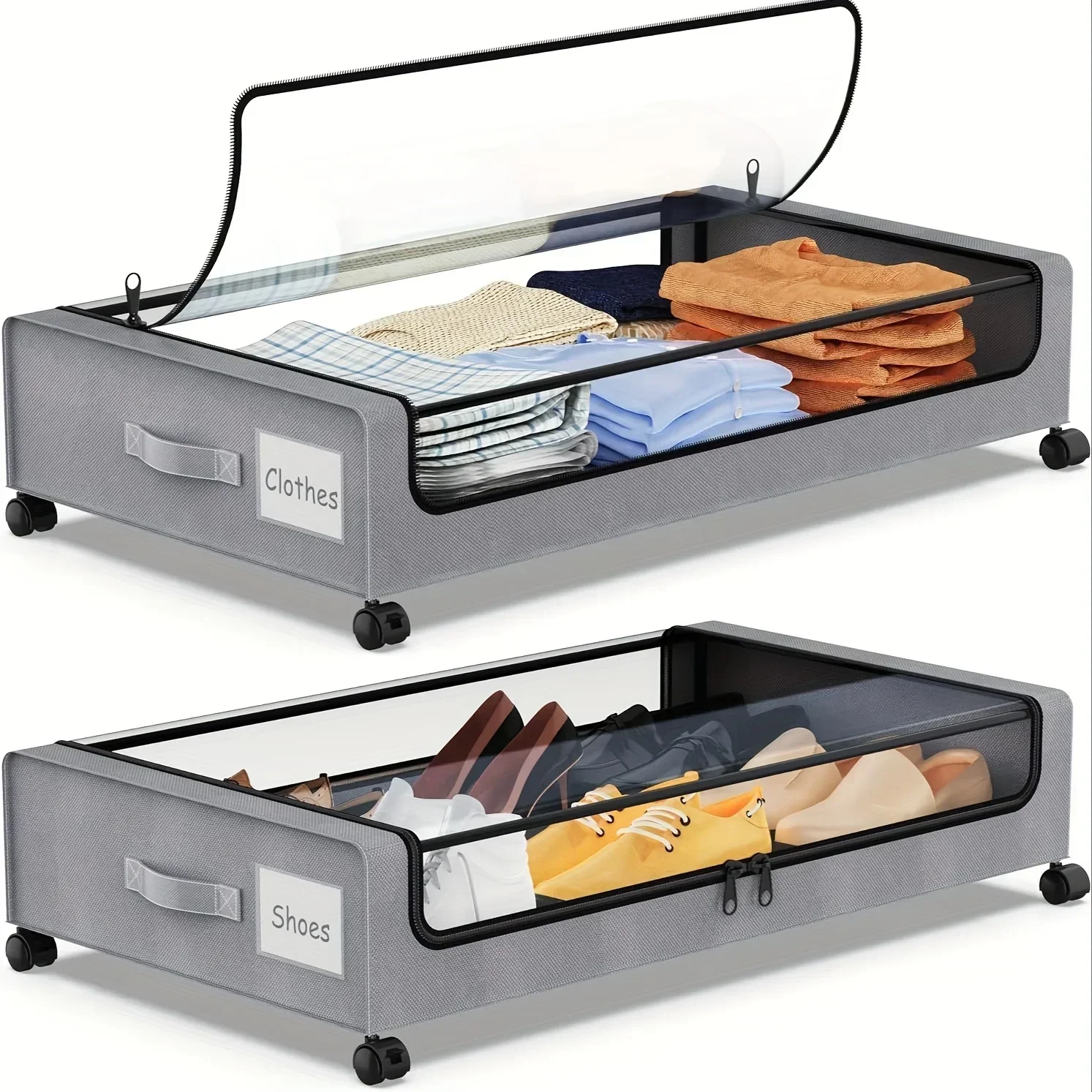Under Bed Storage Organizer Underbed Bins With Wheels And Lid For Clothes Bedding Shoes Blankets Books Toys Home Organization