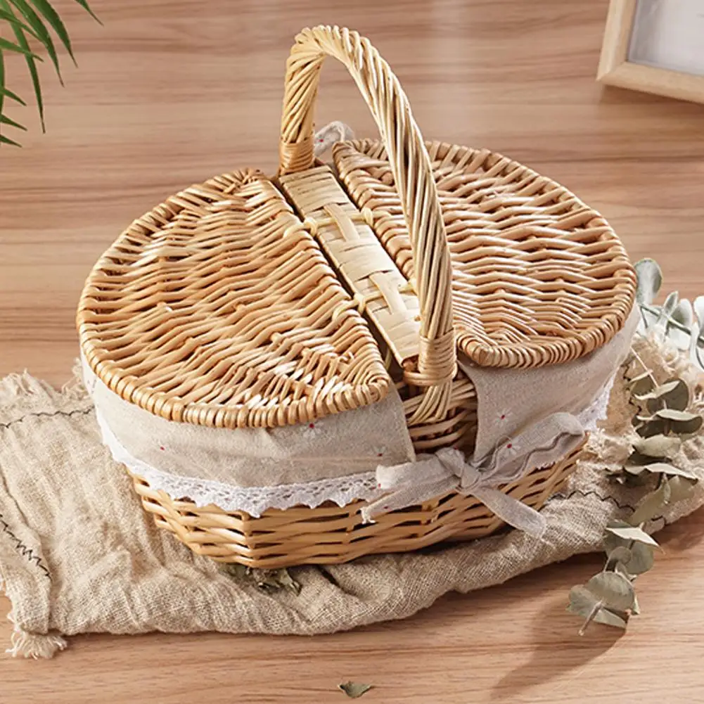 Handmade Wicker Picnic Basket With Handle Picnic Hamper Multi-Purpose Willow Woven Storage Box Outdoor Camping Fruit Basket Handmade Wicker Picnic Basket With Handle Picnic Hamper Multi-Purpose Willow Woven Storage Box Outdoor Camping Fruit Basket