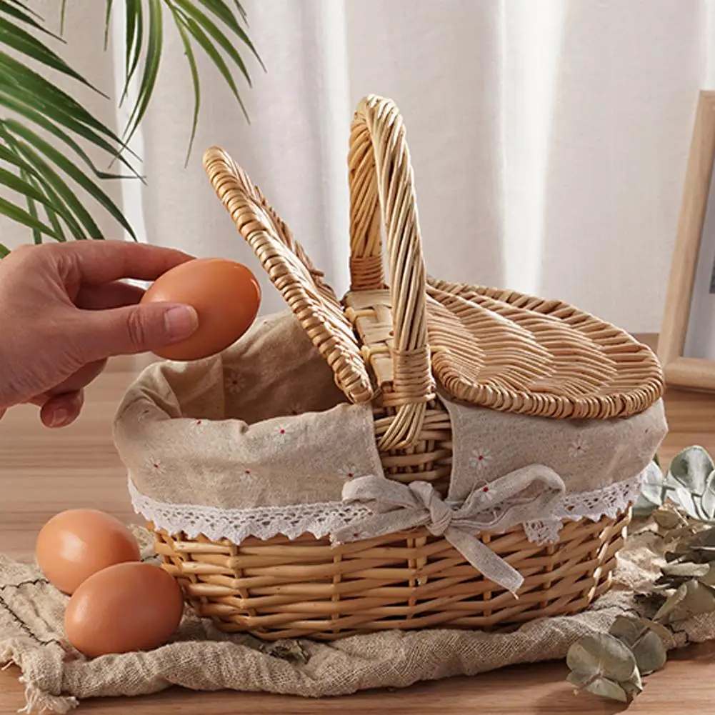 Handmade Wicker Picnic Basket With Handle Picnic Hamper Multi-Purpose Willow Woven Storage Box Outdoor Camping Fruit Basket Handmade Wicker Picnic Basket With Handle Picnic Hamper Multi-Purpose Willow Woven Storage Box Outdoor Camping Fruit Basket