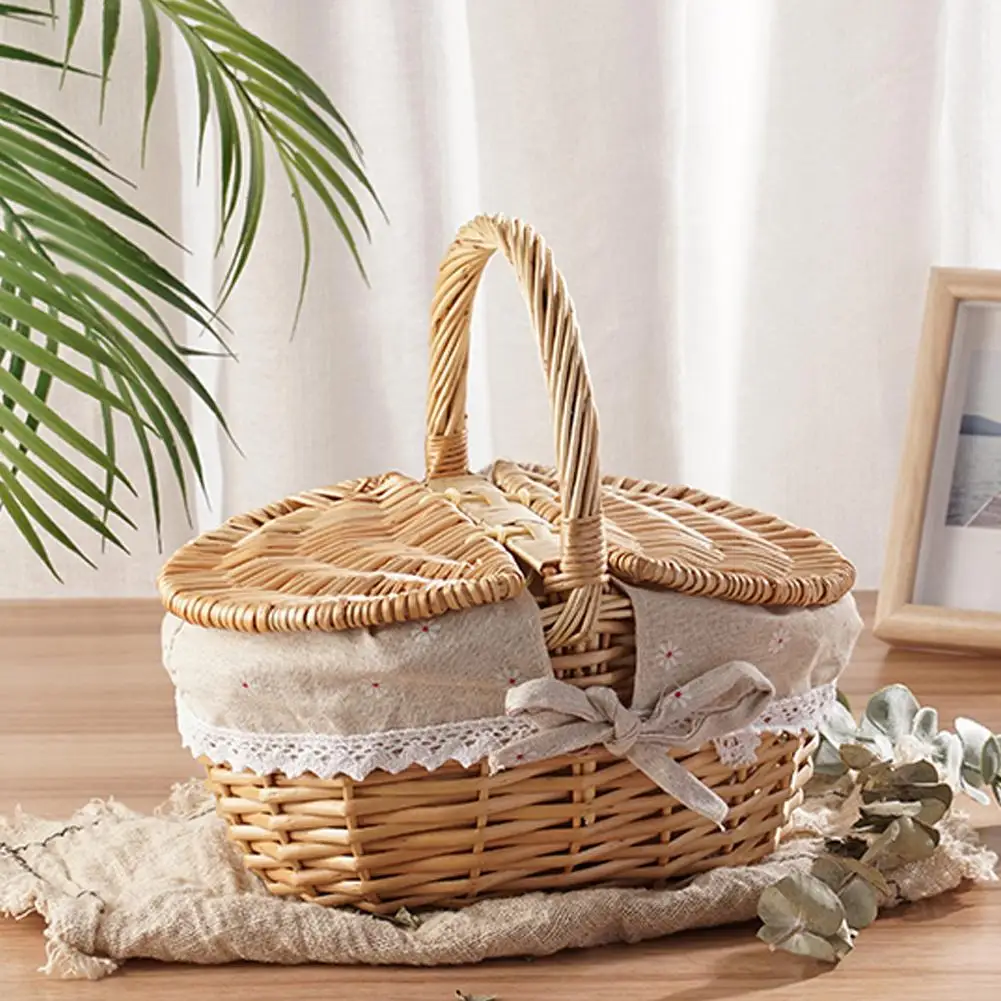 Handmade Wicker Picnic Basket With Handle Picnic Hamper Multi-Purpose Willow Woven Storage Box Outdoor Camping Fruit Basket Handmade Wicker Picnic Basket With Handle Picnic Hamper Multi-Purpose Willow Woven Storage Box Outdoor Camping Fruit Basket