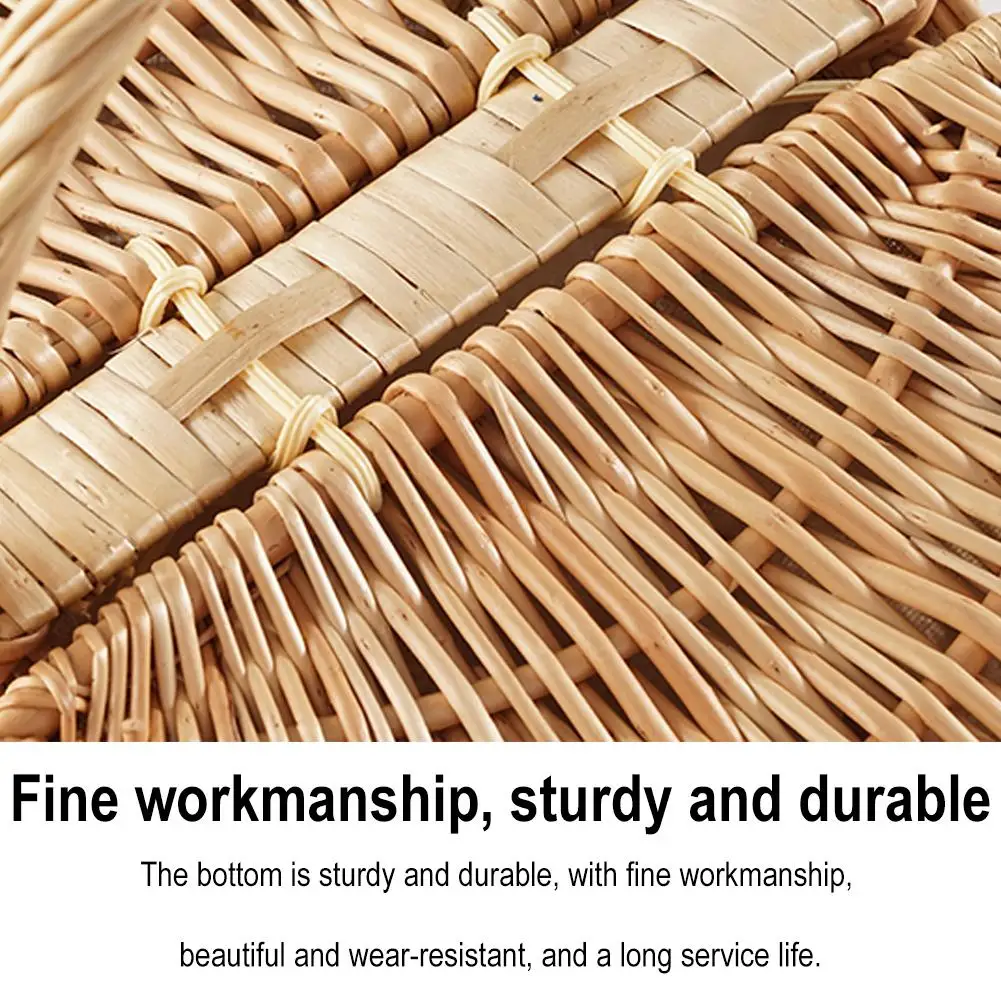 Handmade Wicker Picnic Basket With Handle Picnic Hamper Multi-Purpose Willow Woven Storage Box Outdoor Camping Fruit Basket