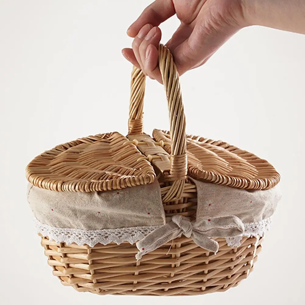 Handmade Wicker Picnic Basket With Handle Picnic Hamper Multi-Purpose Willow Woven Storage Box Outdoor Camping Fruit Basket Handmade Wicker Picnic Basket With Handle Picnic Hamper Multi-Purpose Willow Woven Storage Box Outdoor Camping Fruit Basket