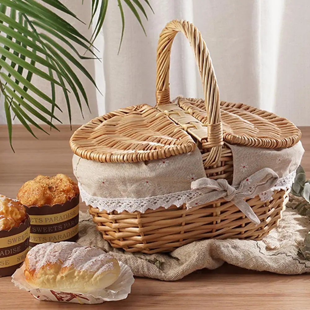 Handmade Wicker Picnic Basket With Handle Picnic Hamper Multi-Purpose Willow Woven Storage Box Outdoor Camping Fruit Basket Handmade Wicker Picnic Basket With Handle Picnic Hamper Multi-Purpose Willow Woven Storage Box Outdoor Camping Fruit Basket