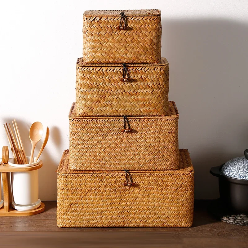Handmade Seagrass Woven Storage Box Seaweed Storage Finishing Basket with Lid Sundry Bath Cosmetic Towel Container mx01161829 Handmade Seagrass Woven Storage Box Seaweed Storage Finishing Basket with Lid Sundry Bath Cosmetic Towel Container mx01161829