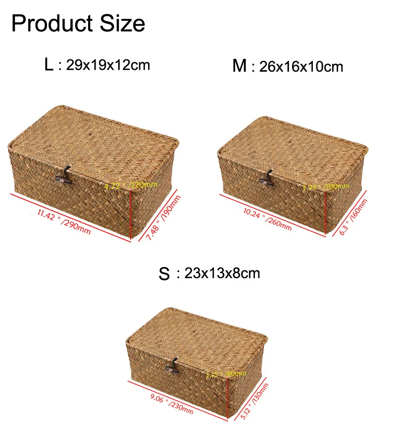 Handmade Seagrass Woven Storage Box Seaweed Storage Finishing Basket with Lid Sundry Bath Cosmetic Towel Container mx01161829
