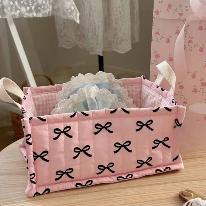 Square Storage Basket Lace Flower Desktop Organizer Storage Basket Korean Quilted Storage Basket Cute Storage Frame Home Decorat