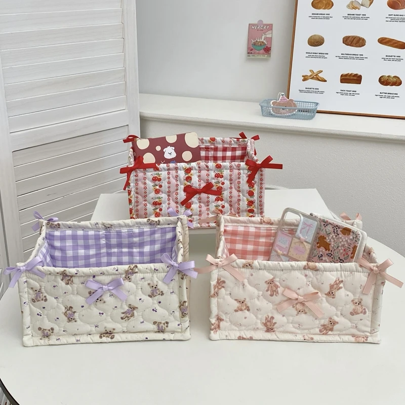 Square Storage Basket Lace Flower Desktop Organizer Storage Basket Korean Quilted Storage Basket Cute Storage Frame Home Decorat