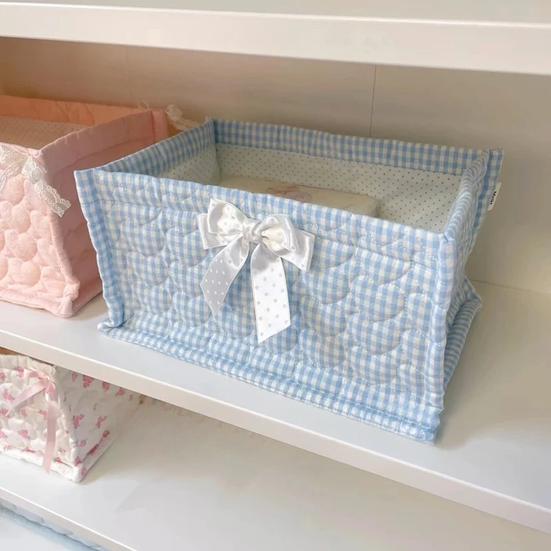 Square Storage Basket Lace Flower Desktop Organizer Storage Basket Korean Quilted Storage Basket Cute Storage Frame Home Decorat