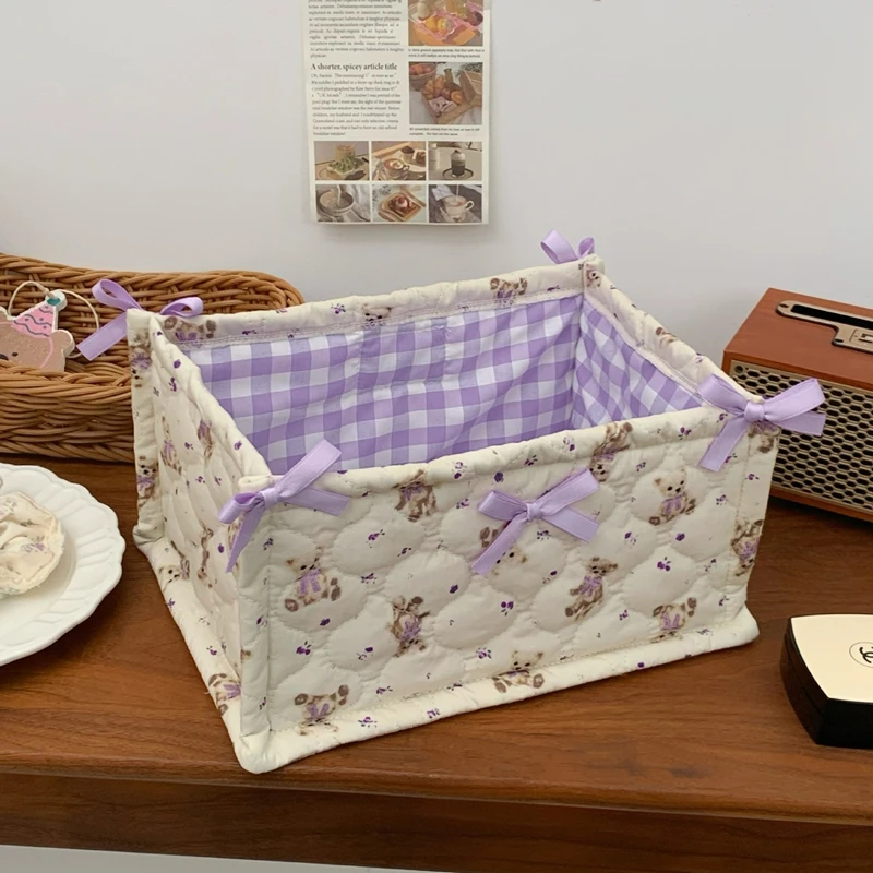 Square Storage Basket Lace Flower Desktop Organizer Storage Basket Korean Quilted Storage Basket Cute Storage Frame Home Decorat