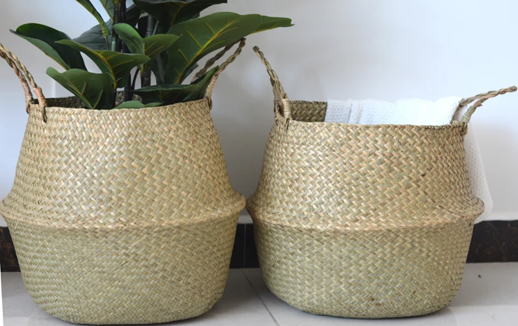 Seaweed Wicker Basket Rattan Hanging Flowerpot  Dirty Clothes    Storage    WF1015