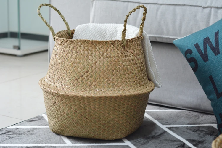 Seaweed Wicker Basket Rattan Hanging Flowerpot  Dirty Clothes    Storage    WF1015
