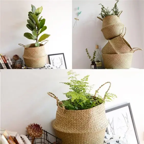 Seaweed Wicker Basket Rattan Hanging Flowerpot  Dirty Clothes    Storage    WF1015