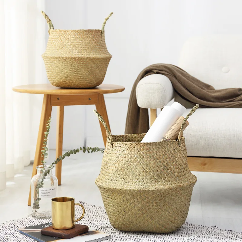 Seaweed Wicker Basket Rattan Hanging Flowerpot  Dirty Clothes    Storage    WF1015
