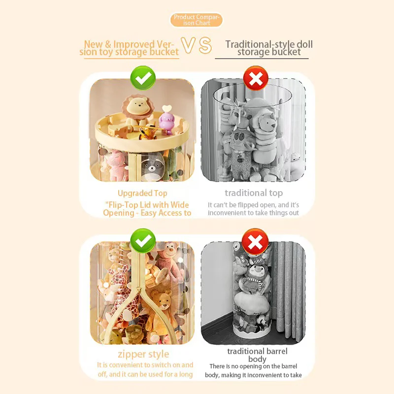 Transparent Doll Storage Box Plush Toy Organization Toy Storage Tube DIY Zipper Bins Kid Christmas Gift Children’s Toy Organizer Transparent Doll Storage Box Plush Toy Organization Toy Storage Tube DIY Zipper Bins Kid Christmas Gift Children's Toy Organizer