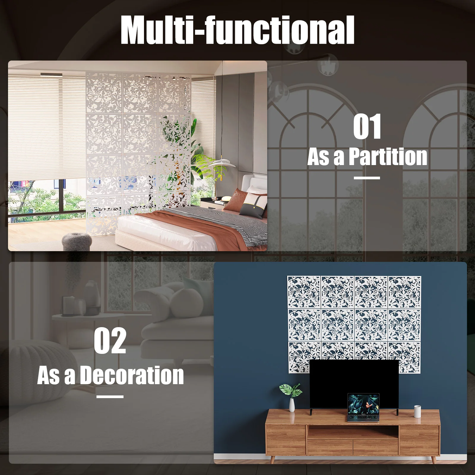12pcs Hanging Room Divider, 40X40cm PVC Screen Panel With Butterfly Flower Bird Hollow Flowers Hanging Screen Room Divider
