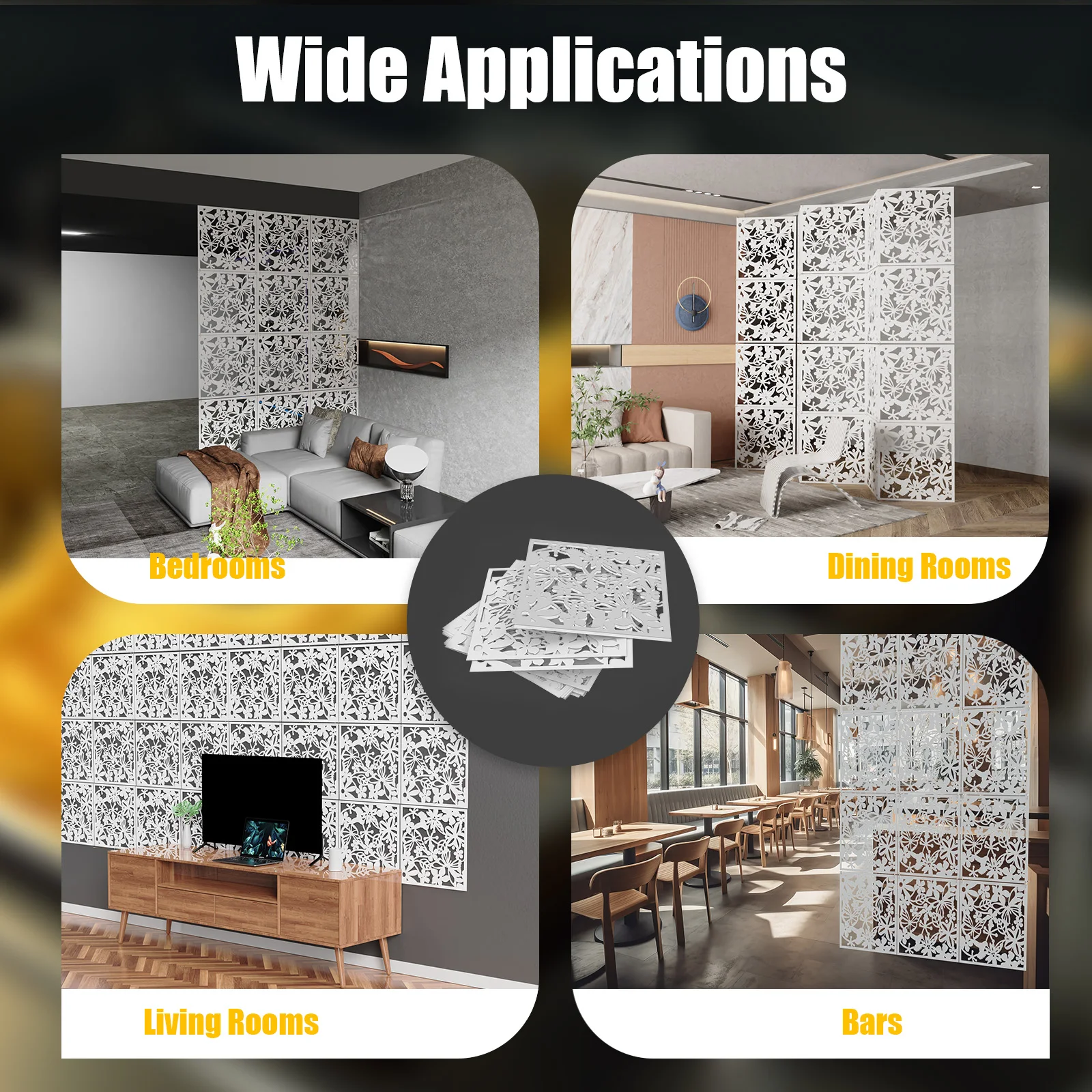 12pcs Hanging Room Divider, 40X40cm PVC Screen Panel With Butterfly Flower Bird Hollow Flowers Hanging Screen Room Divider