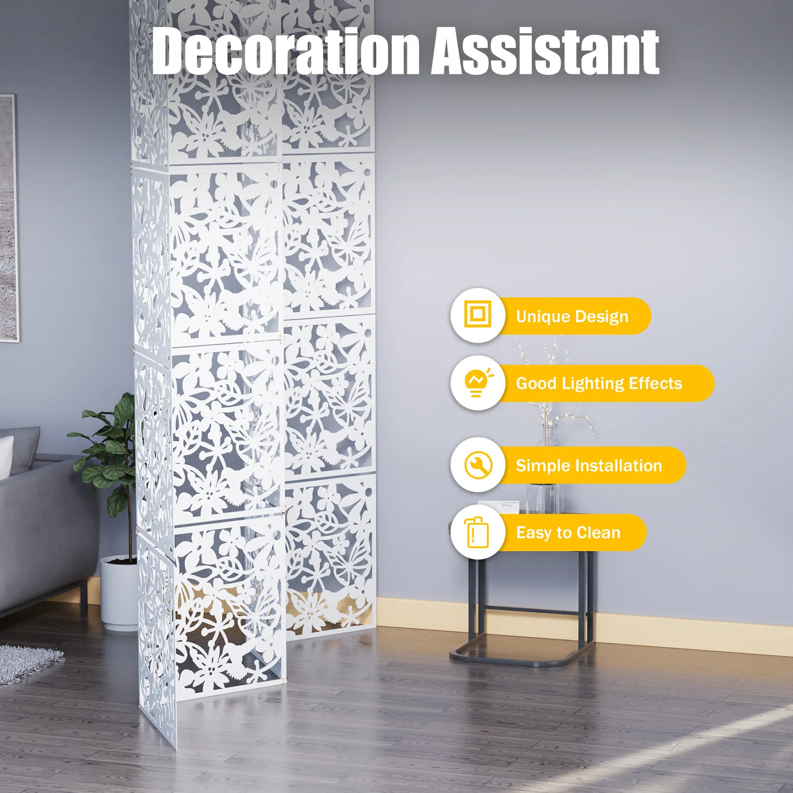 12pcs Hanging Room Divider, 40X40cm PVC Screen Panel With Butterfly Flower Bird Hollow Flowers Hanging Screen Room Divider