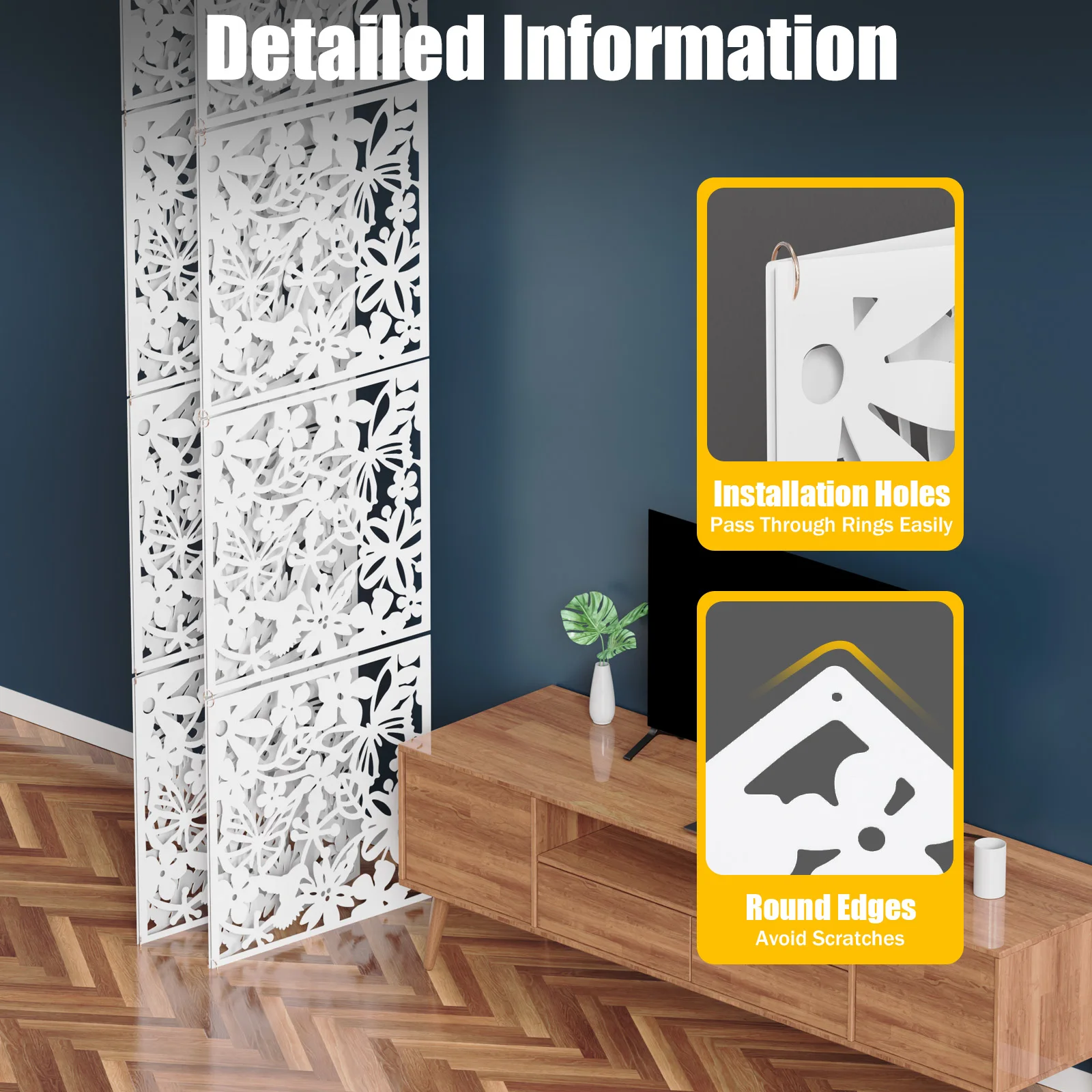 12pcs Hanging Room Divider, 40X40cm PVC Screen Panel With Butterfly Flower Bird Hollow Flowers Hanging Screen Room Divider