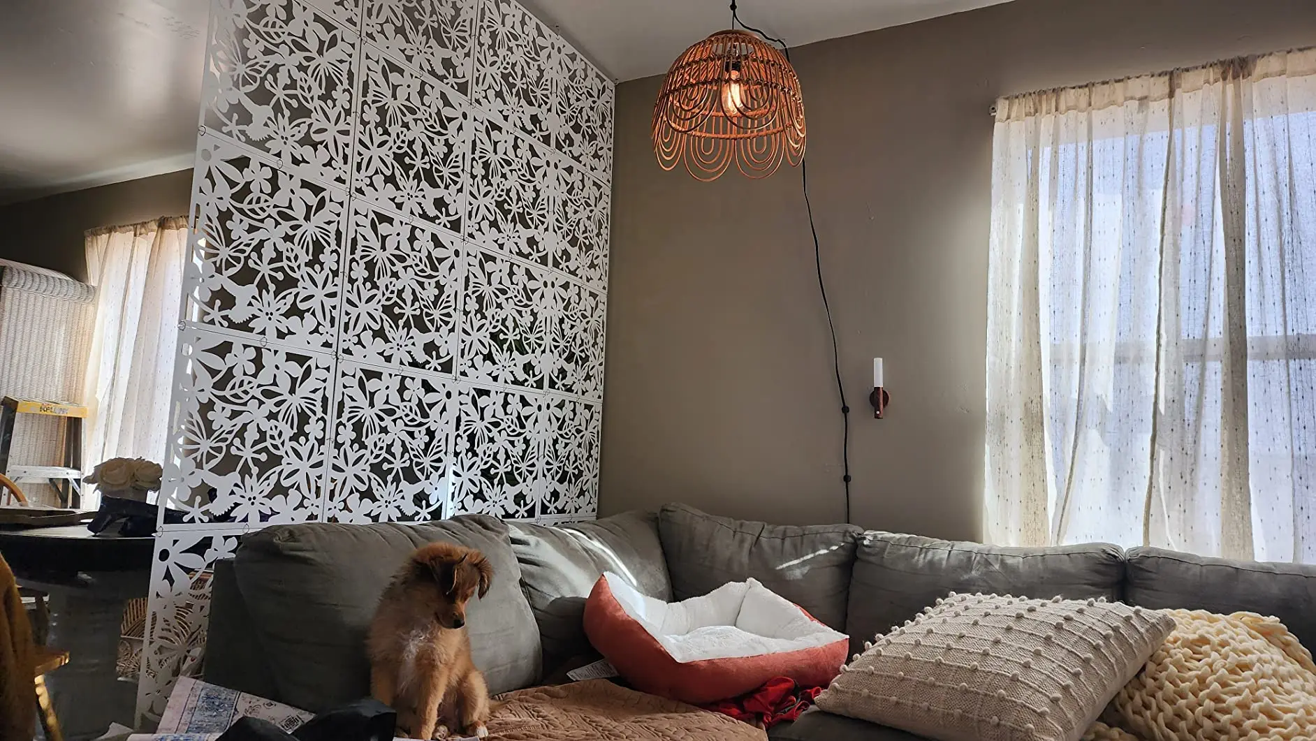 8 PCS Hanging Screen Partition Divider Panel Carving Openwork Room Divider Screen Hanging Panel Curtain Partitions Decoration