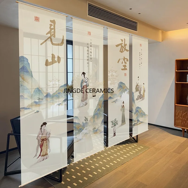 1pc Chinese Background Cloth, Outdoor Courtyard Curtains, Tea Room Hanging Cloth, Home Decoration, Excluding Hooks, Partition 1pc Chinese Background Cloth, Outdoor Courtyard Curtains, Tea Room Hanging Cloth, Home Decoration, Excluding Hooks, Partition