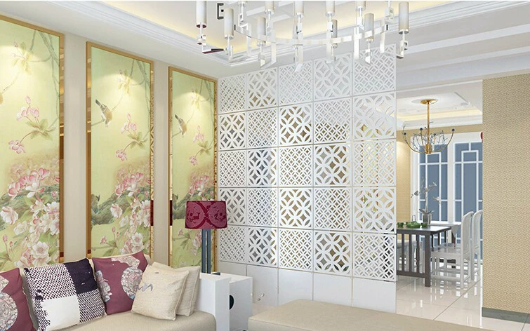 6pcs 29x29cm Hanging Screens Living Room Divider Panels Partition Wall Art Diy Home Decoration White Wood-plastic