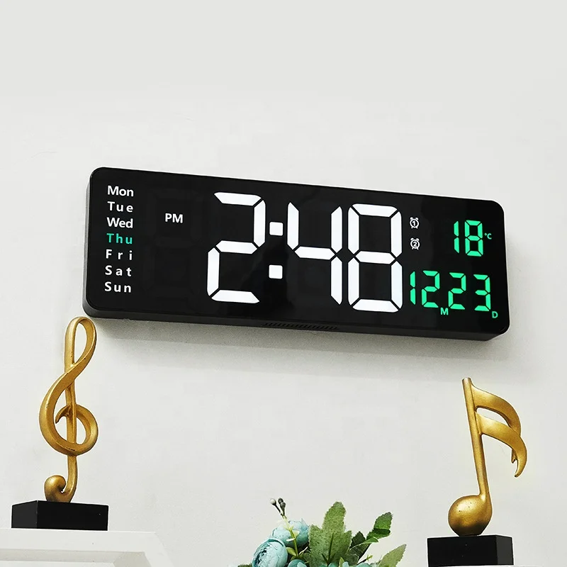 Digital Wall Clock, 16″ Large Display Digital Clock with Night Light, Wall Clock with DST, Alarm, LED, Date, Week, Temp Digital Wall Clock, 16