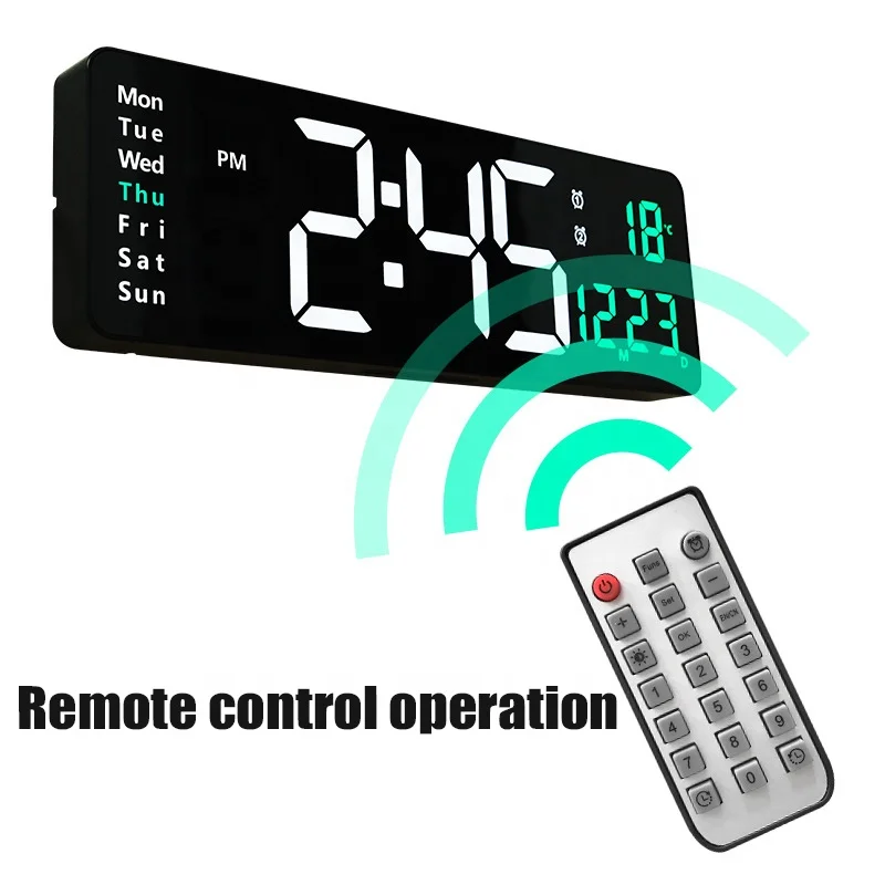 Digital Wall Clock, 16″ Large Display Digital Clock with Night Light, Wall Clock with DST, Alarm, LED, Date, Week, Temp Digital Wall Clock, 16