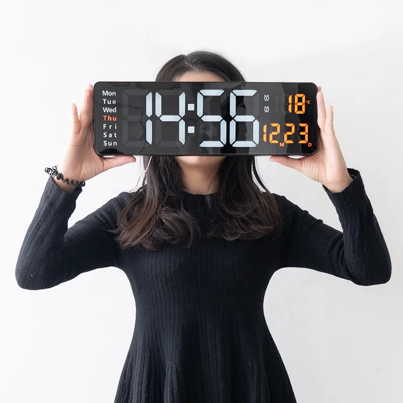 Digital Wall Clock, 16″ Large Display Digital Clock with Night Light, Wall Clock with DST, Alarm, LED, Date, Week, Temp Digital Wall Clock, 16