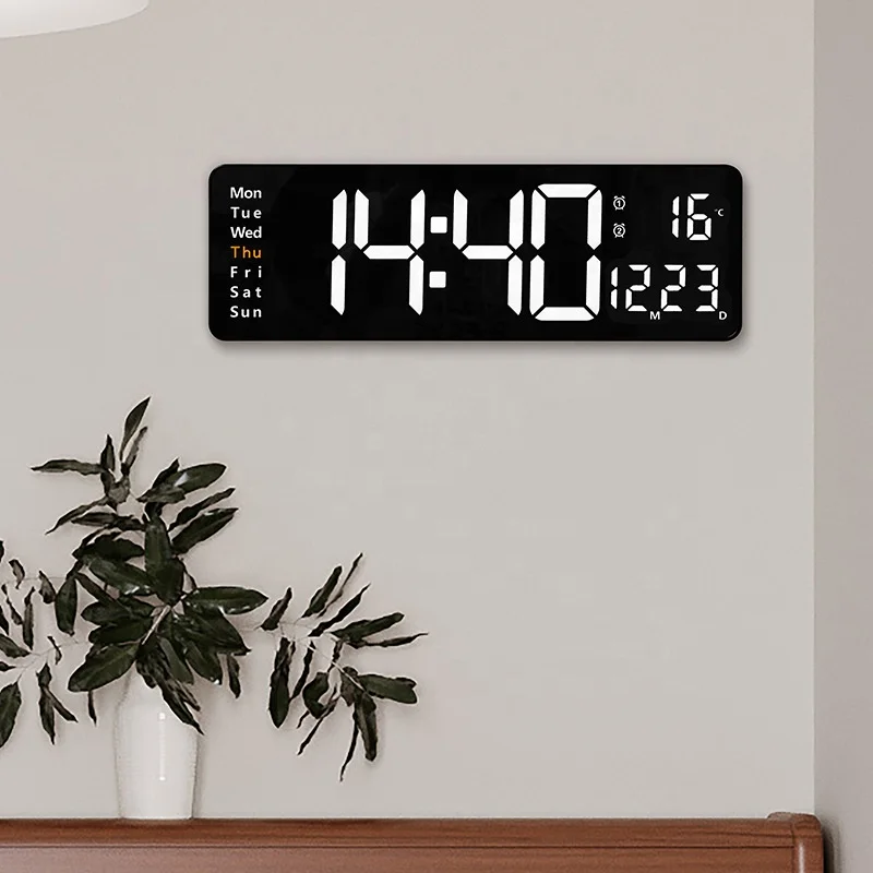 Digital Wall Clock, 16″ Large Display Digital Clock with Night Light, Wall Clock with DST, Alarm, LED, Date, Week, Temp Digital Wall Clock, 16