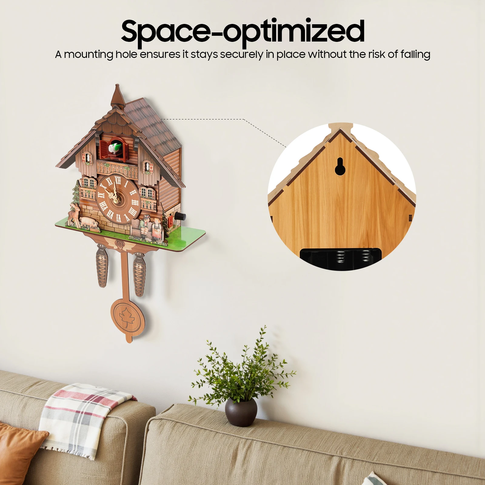 Vintage Cuckoo Wall Clock with Bird Chime, Nordic Decor Wooden Wall Clock, Hanging Wall Clock Decoration 25*10*50cm