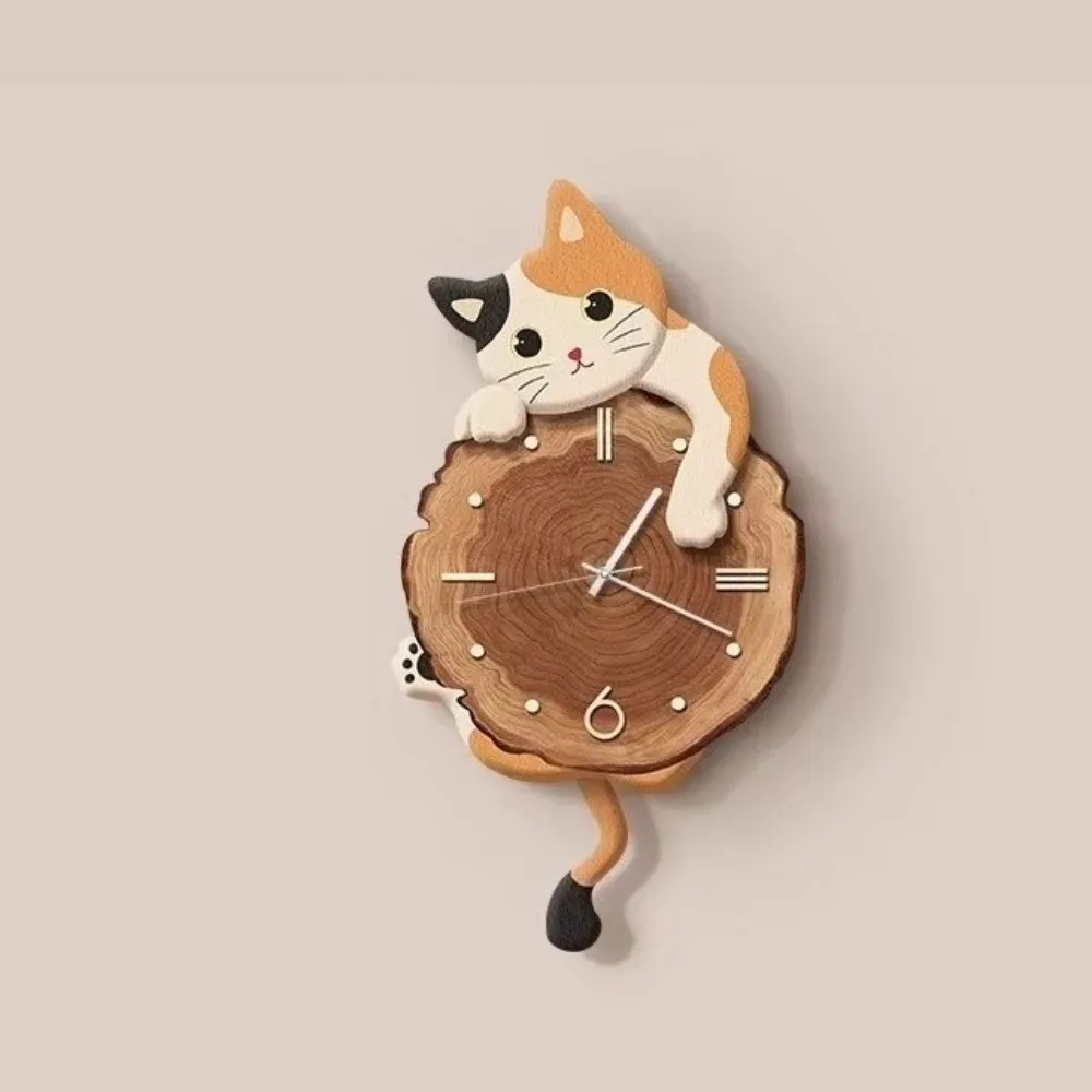 Creative Cute Cat Wall Clock Tail Swing Silent Feature Wall Mounted Clock Home Decoration Cat Hanging Clock Bedroom