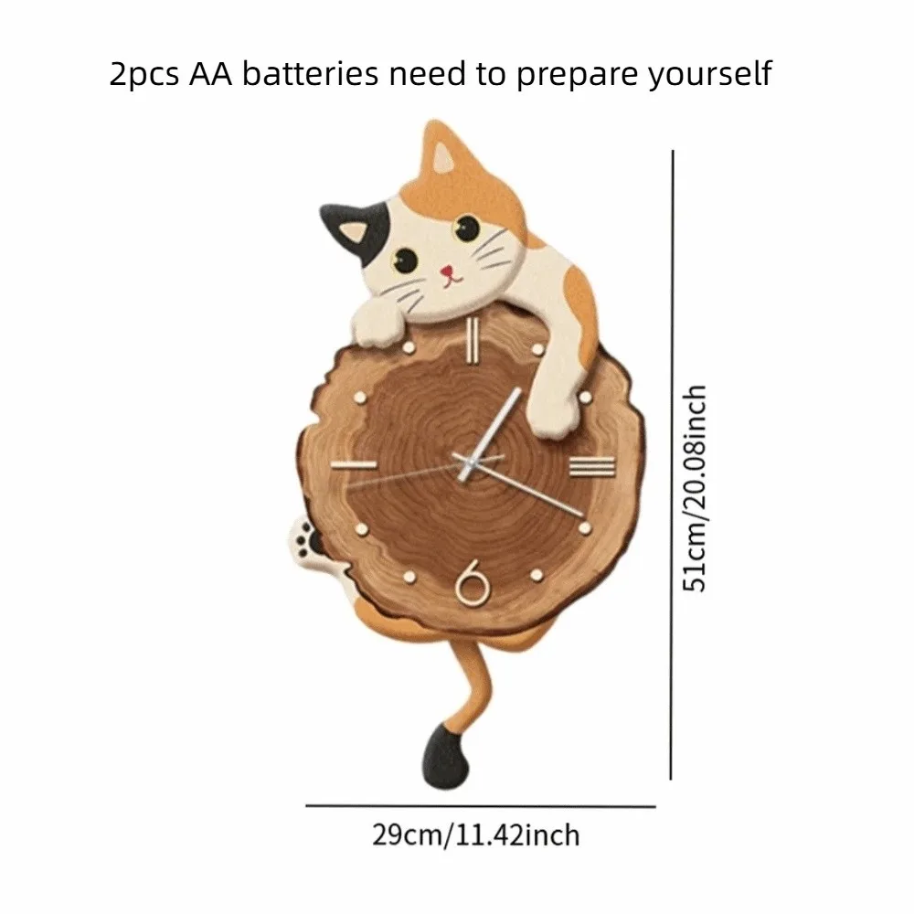 Creative Cute Cat Wall Clock Tail Swing Silent Feature Wall Mounted Clock Home Decoration Cat Hanging Clock Bedroom