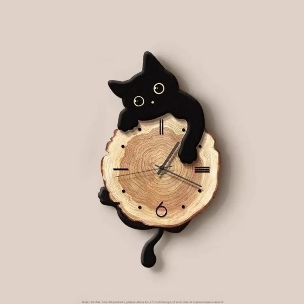 Creative Cute Cat Wall Clock Tail Swing Silent Feature Wall Mounted Clock Home Decoration Cat Hanging Clock Bedroom