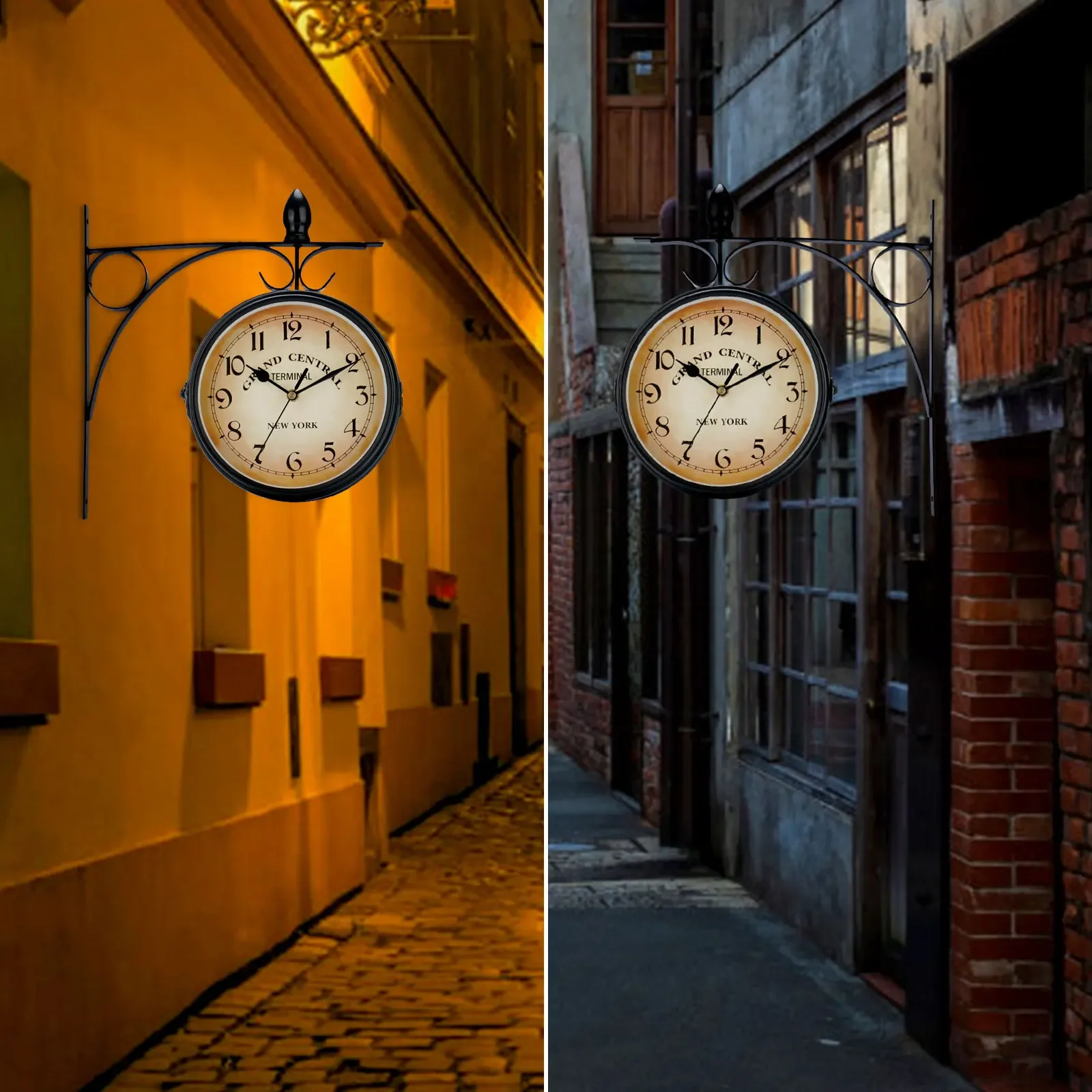 Double Sided Train Station Waterproof Wall Clock For Garden Retro Wrought Iron Metal Wall Clock Silent Indoor Outdoor Decoration Double Sided Train Station Waterproof Wall Clock For Garden Retro Wrought Iron Metal Wall Clock Silent Indoor Outdoor Decoration