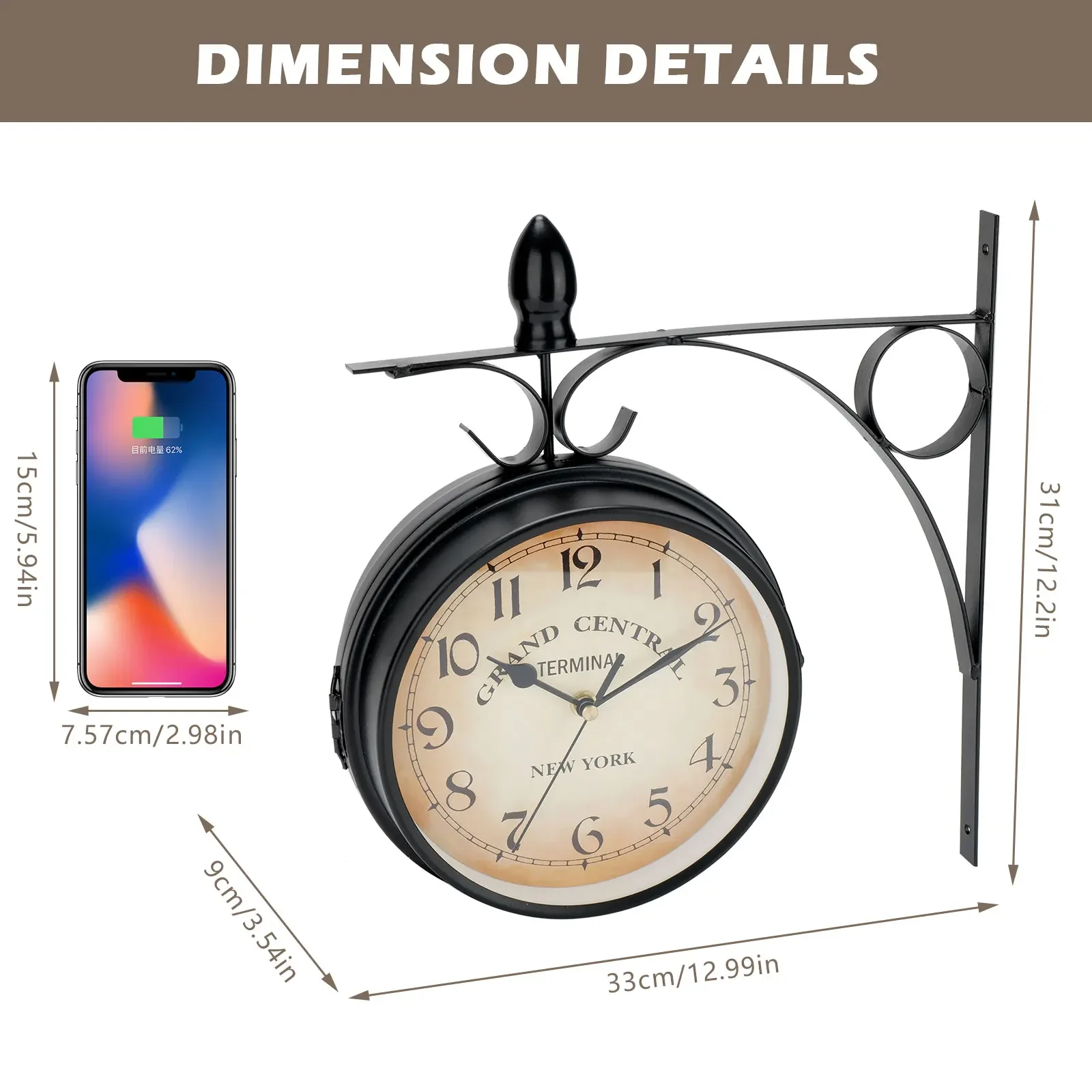 Double Sided Train Station Waterproof Wall Clock For Garden Retro Wrought Iron Metal Wall Clock Silent Indoor Outdoor Decoration Double Sided Train Station Waterproof Wall Clock For Garden Retro Wrought Iron Metal Wall Clock Silent Indoor Outdoor Decoration